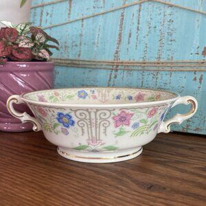 Old Ivory Syracuse Blossom Time Footed Cream Soup Bowl Virginia Shape Pink Blue